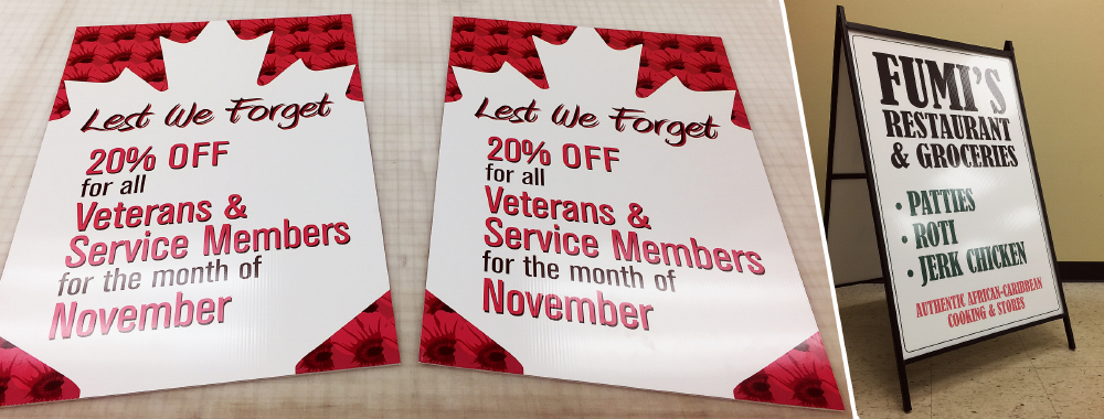Coroplast signs with printed and cut vinyl graphics