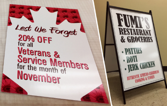 Coroplast signs with printed and cut vinyl graphics