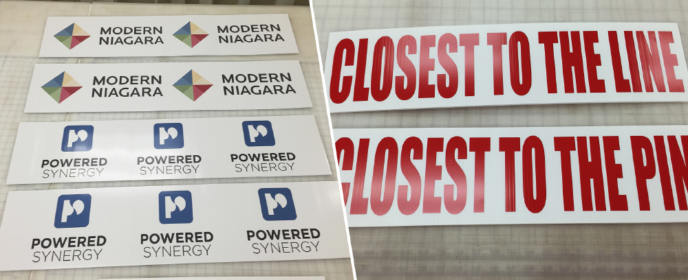 Sponsor and golf competition coroplast signage / Coroplast signs with printed and cut vinyl graphics