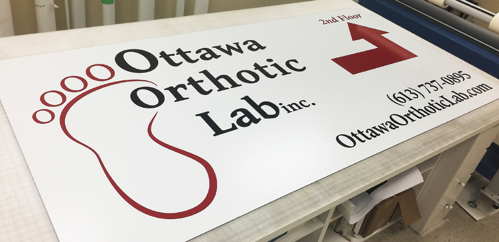 Ottawa Orthotic Lab’s alupanel storefront sign / Aluminum panel (alupanel) signs with cut vinyl graphics