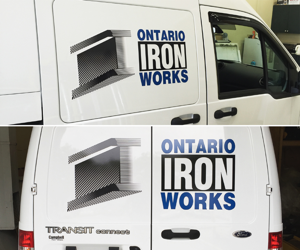 Ontario Iron Works contour cut vehicle decals / Vehicle graphics, full colour printed and cut vinyl, decals and half or partial wraps for cars and trucks
