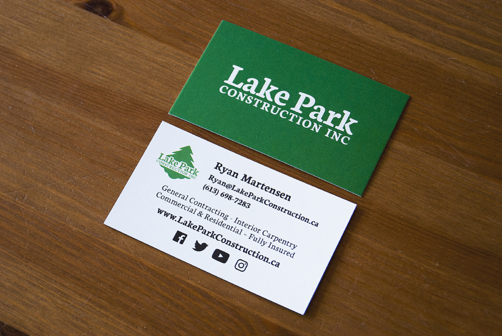 Brand identity and business cards for Lake Park Construction