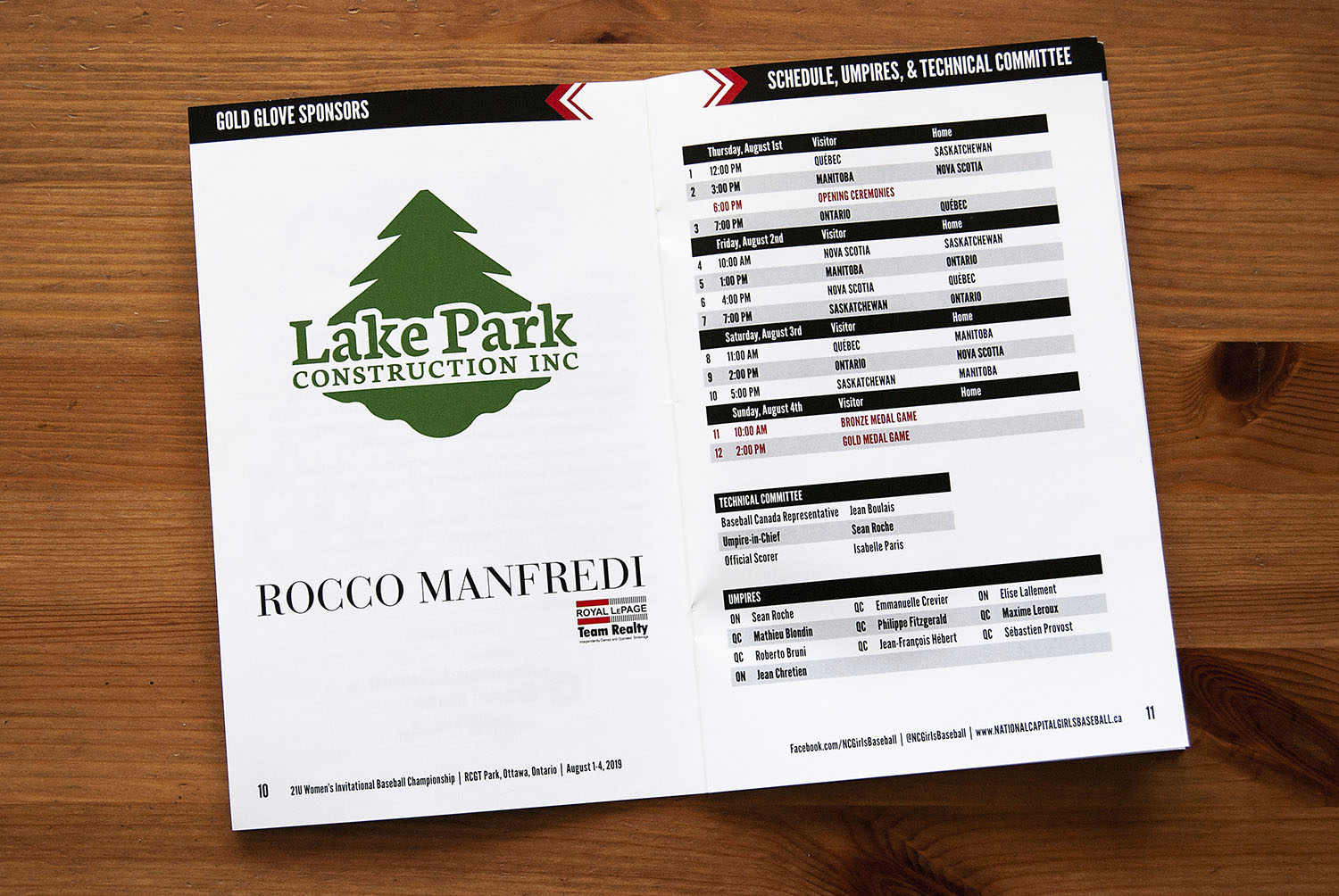 Tournament program for the 21U Women’s Invitational Baseball Championships