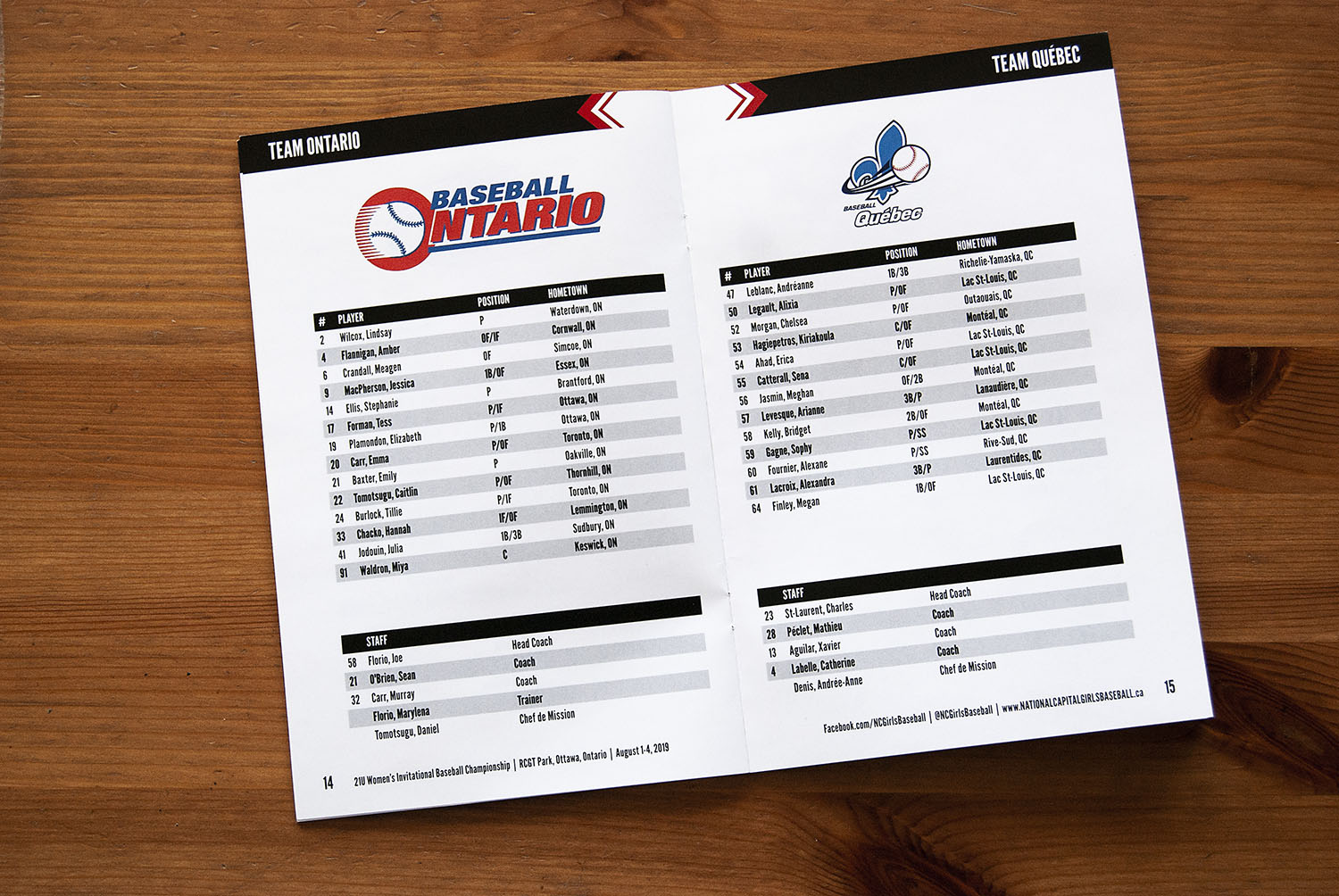 Tournament program for the 21U Women’s Invitational Baseball Championships